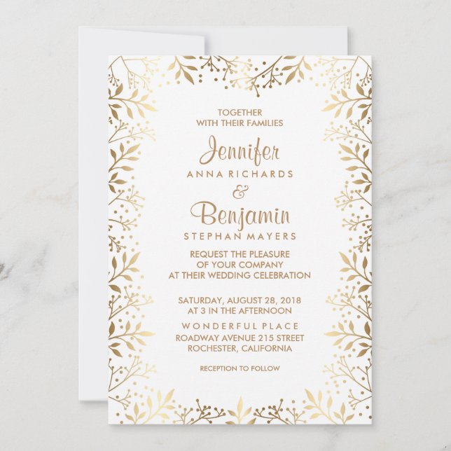 Baby's Breath Gold and White Wedding Invitation (Front)