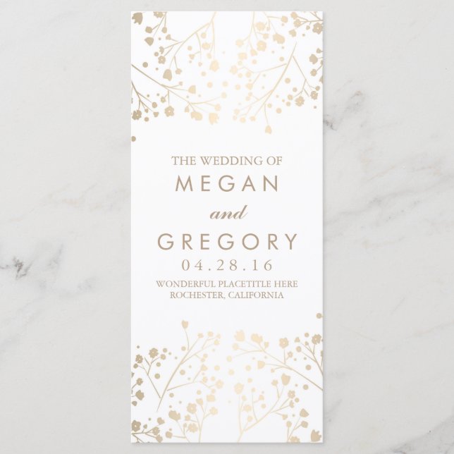Baby's Breath Gold and White Wedding Programs (Front)