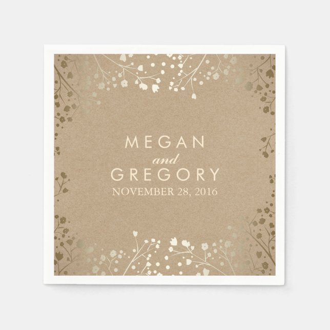 Baby's Breath Gold Floral Wedding Paper Napkins (Front)