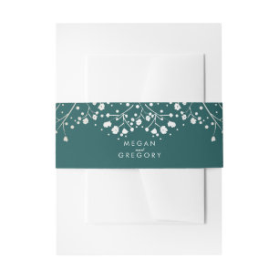 Baby's Breath Gold Foil and Teal Colors Wedding Invitation Belly Band