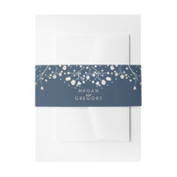 Baby's Breath Gold Foil Navy Wedding Invitation Belly Band