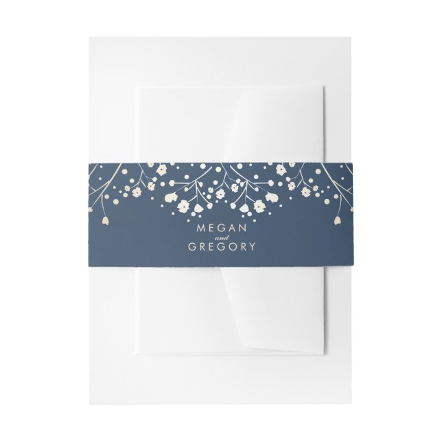 Baby's Breath Gold Foil Navy Wedding Invitation Belly Band (Front Example)