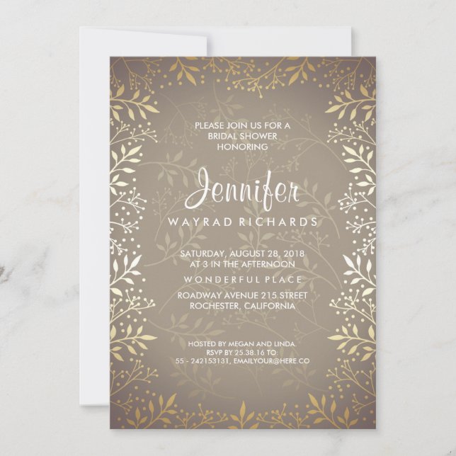 Baby's Breath Gold Vintage Bridal Shower Invitation (Front)