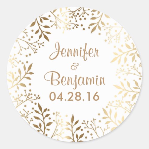 Babys Breath Gold White Elegant Wedding Classic Round Sticker