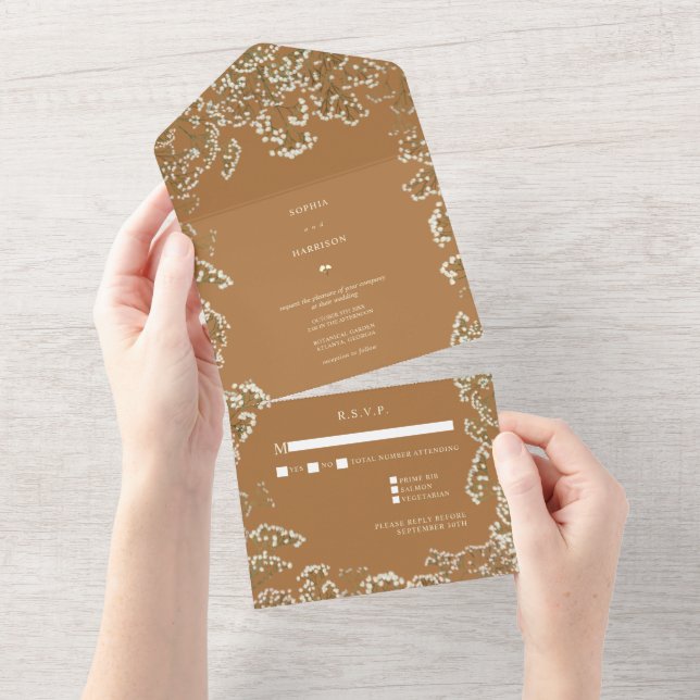Baby's Breath Goldenrod Wedding RSVP  All In One Invitation (Tearaway)