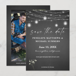 Baby's Breath Gray Chalkboard Photo Save The Date
