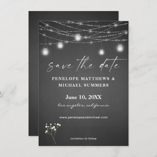 Babys Breath Gray Chalkboard Save The Date