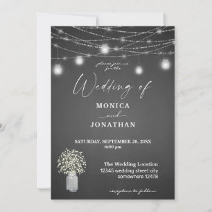 Baby's Breath Gray Chalkboard & String Lights Invitation
