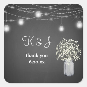 Baby's Breath, Gray Chalkboard String Lights Square Sticker