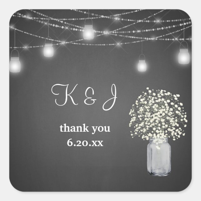 Baby's Breath, Gray Chalkboard String Lights Square Sticker (Front)