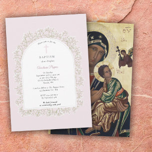 Baby's Breath Greek Orthodox Baptism Pink Girl Invitation