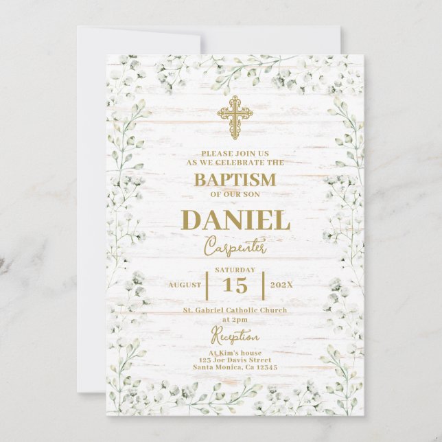Baby's Breath Gypsophila​ Baptism  Invitation (Front)