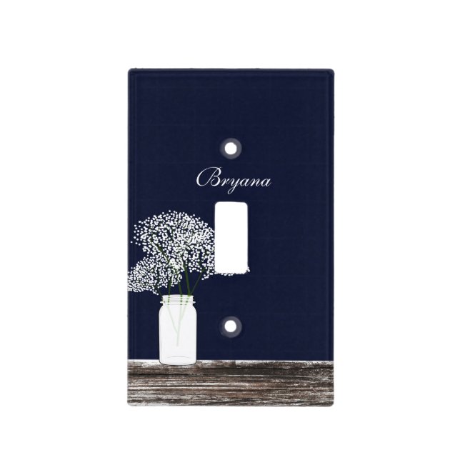 Baby's Breath in Mason Jar Rustic Blue Light Cover (Front)