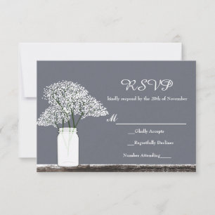 Baby's Breath in Mason Jar Rustic Grey RSVP Card