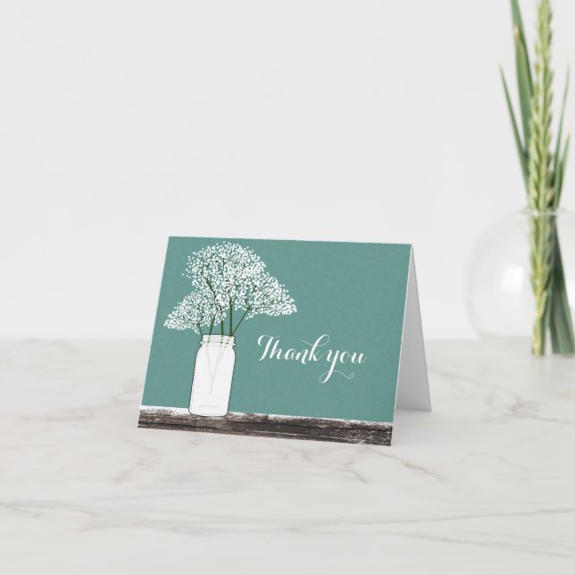 Baby's Breath in Mason Jar Rustic Thank You Card (Front)