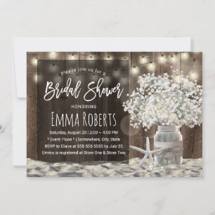 Baby's Breath Jar Beach Barn Wood Bridal Shower Invitation