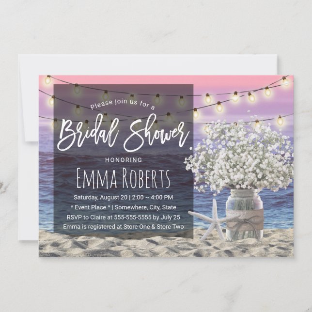Baby's Breath Jar Beach Starfish Bridal Shower Invitation (Front)