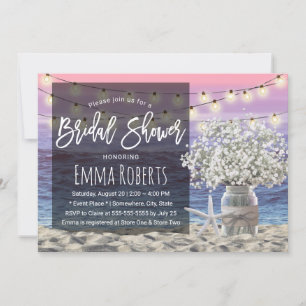 Baby's Breath Jar Beach Starfish Bridal Shower Invitation