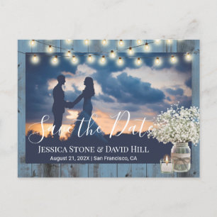 Baby's Breath Jar Dusty Blue Photo Save the Date Announcement Postcard