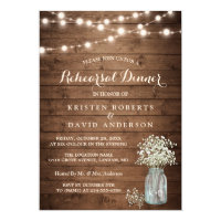 Baby's Breath Jar String Lights Rehearsal Dinner Invitation