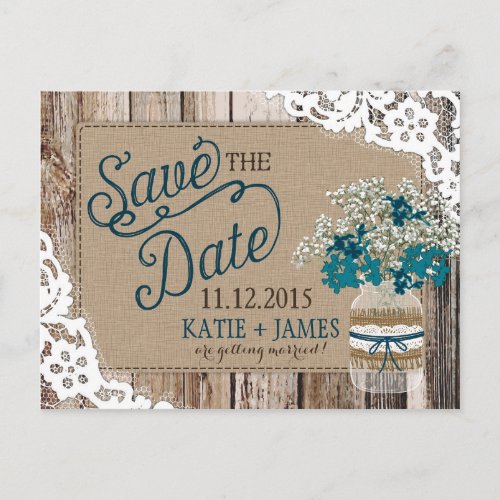 Babys Breath Lace Rustic Wood Save the Date Announcement Postcard