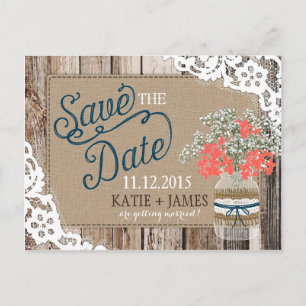 Baby's Breath Lace Rustic Wood Save the Date Announcement Postcard