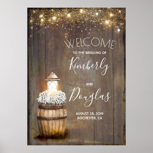 Babys Breath Lantern Rustic Wedding Welcome Sign