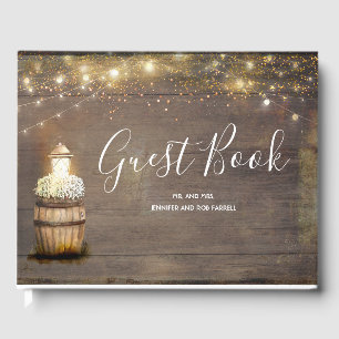 Baby's Breath Lantern Rustic Wine Barrel Wedding Guest Book