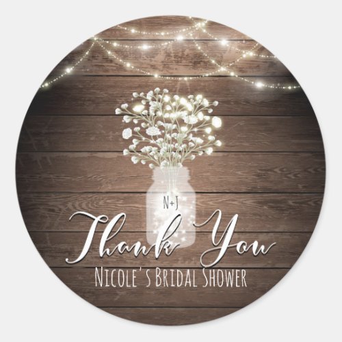 Babys Breath  Lights Rustic Wedding Favor Custom Classic Round Sticker