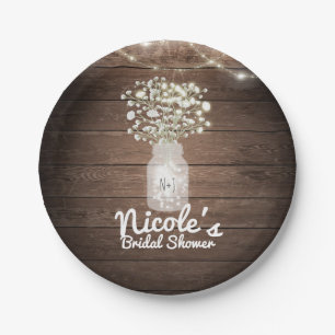 Baby's Breath & Lights Rustic Wedding Reception Paper Plates
