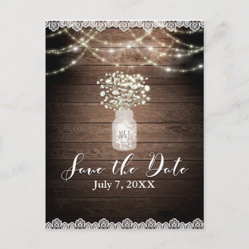 Babys Breath Lights Rustic Wedding Save the Date Announcement Postcard