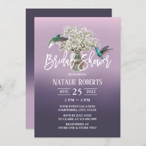 Babys Breath  Love Birds Purple Bridal Shower Invitation
