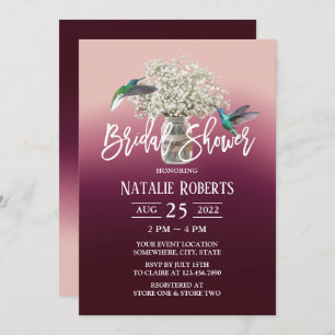 Baby's Breath & Love Birds Wine Red Bridal Shower Invitation