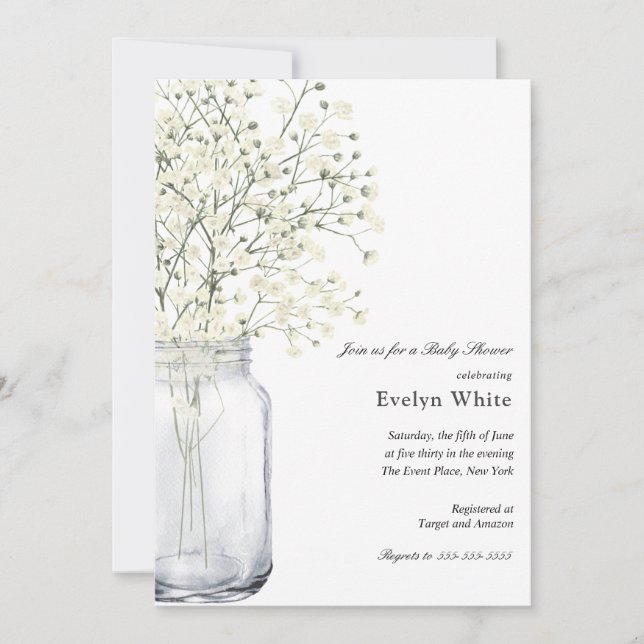 Baby's Breath Mason Jar Baby Shower invitation (Front)