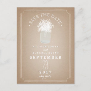 Baby's Breath Mason Jar Barn Cardstock Inspired Announcement Postcard