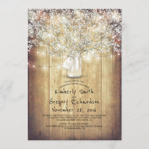 Baby's Breath Mason Jar Barn Rehearsal Dinner Invitation