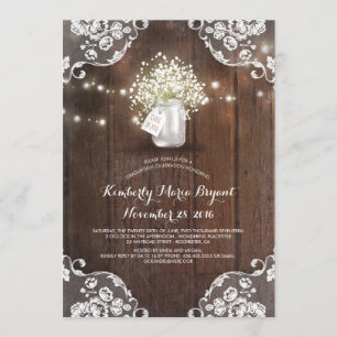 Baby's Breath Mason Jar Barn Wood Graduation Party Invitation
