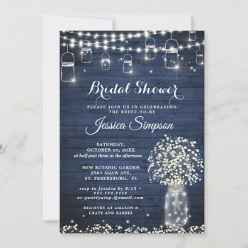 Baby's Breath Mason Jar Blue Rustic Bridal Shower Invitation by Elle_Design at Zazzle