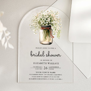 Baby's Breath Mason Jar Bridal Shower Acrylic Invitations