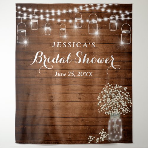 Babys Breath Mason Jar Bridal Shower Backdrop