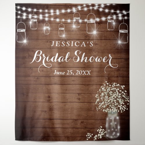 Babys Breath Mason Jar Bridal Shower Backdrop