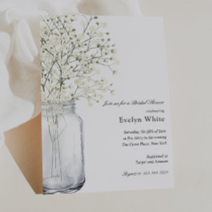 Baby's Breath Mason Jar Bridal Shower invitation