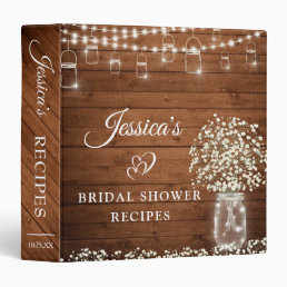 Baby&#39;s Breath Mason Jar Bridal Shower Recipe Book 3 Ring Binder