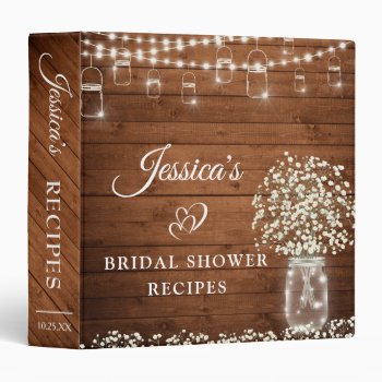 Baby's Breath Mason Jar Bridal Shower Recipe Book 3 Ring Binder by Elle_Design at Zazzle