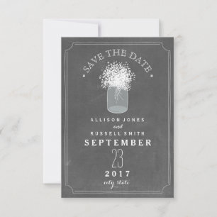 Baby's Breath & Mason Jar Chalkboard Save The Date