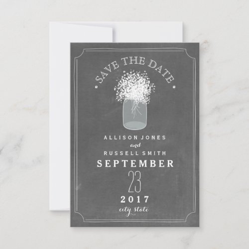 Babys Breath  Mason Jar Chalkboard Save The Date