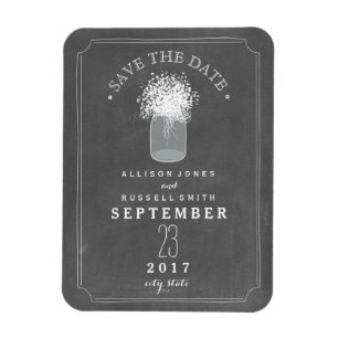 Baby's Breath Mason Jar Chalkboard Save The Date Magnet