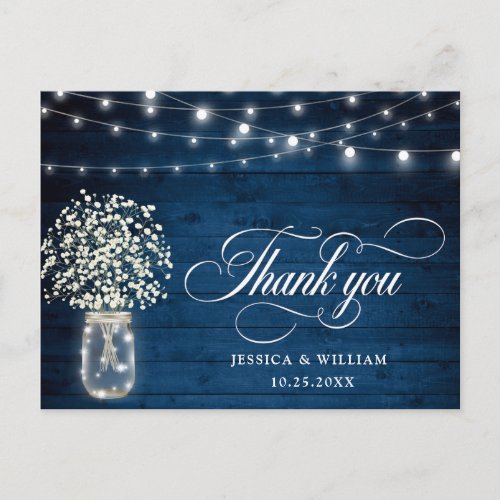 Babys Breath Mason Jar Lights Rustic Thank You Postcard