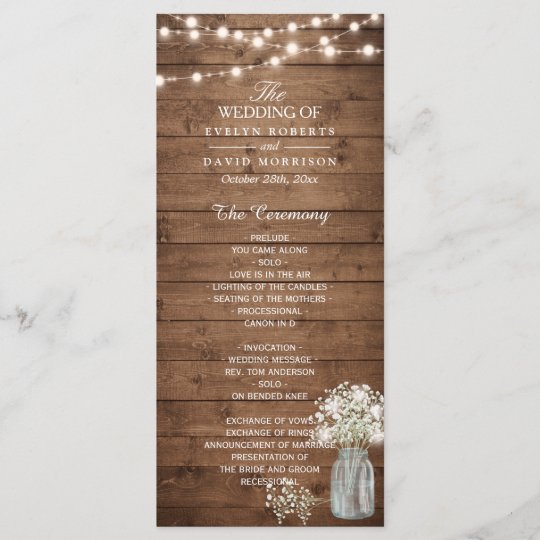 Baby S Breath Mason Jar Lights Wedding Program Zazzle Com