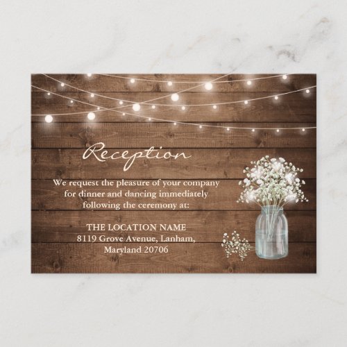Babys Breath Mason Jar Lights Wedding Reception Enclosure Card